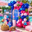 2 x Blue Balloon Arch Kit,Royal Light Blue Hot Pink Balloons with Palm Leaves for Girl Boy Themed Birthday Party Decorations Baby Shower Graduation Summer Pool Hawaii Tropical Party Supplies