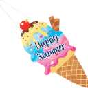 Colorful Foam "Happy Summer" Ice Cream Door Sign with Satin Cording - (8.5" x 16.5") 1 Pc - Ideal for Summer Decor, Birthdays & Events