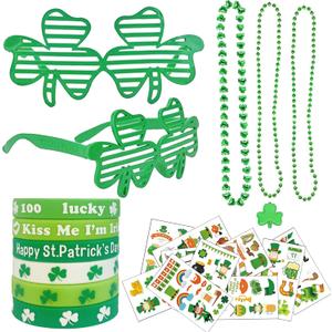 UOUYOO St. Patricks Day Accessories Party Favors Set St. Patrick's Day Accessories Glasses Necklaces Tattoos Bracelets Decorations Supplies