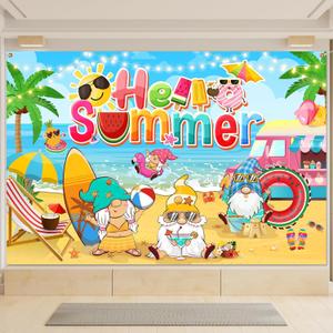 Hello Summer Banner, 71" X 43" Gnome Summer Banner Summer Party Decorations for Outside Indoor, Summer Decorations Banner for Beach Summer Decorations Summer Decorations for Home Office
