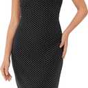CIDER Polka Dot Bodycon Cocktail Dresses Sleeveless V Neck Midi Dress (Large, Black)