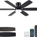 52" Ceiling Fans with Lights, Low Profile Ceiling Fan with Light and Remote/APP Control, Flush Mount Ceiling Fan with 6 Reversible Fan Blades, 3CCT, Dimmable, Quiet Motor for Bedroom Black