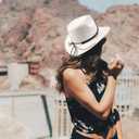 Men Women Western Cowboy Hat Classic Roll Up Cowgirl Hats with Buckle Belt (White)