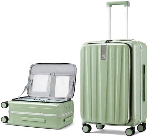 Hanke 26 Inch Large checked Luggage PC Hard Shell luggage Top Opening Aluminum Frame Travel Luggage Suitcases with Wheels for Woman Men.(Bamboo Green)
