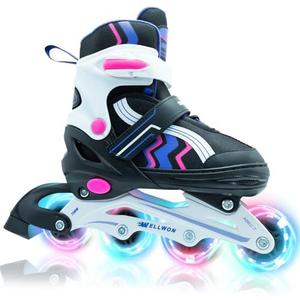 Kids Inline Skates for Boys and Girls Ages 6-12, Adjustable Beginner Skates with Light Up Wheels for Kids Youths Teen, Size: Large(US 5-7.5)