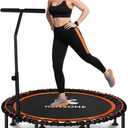 K KENSONE 48" Foldable Rebounder Trampoline for Adults with Bungee, 550 LBS Quiet Indoor Mini Trampoline for Adults Fitness with Adjustable T-Shaped Handle Bar for Gym Workout, Home Exercise, Orange