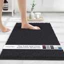 MAYSHINE Plush Shaggy Chenille Bath Mat | Extra Soft, Super Absorbent, Non-Slip Bathroom Rug | Fluffy Microfiber, Area Rug Sets for Bathroom Floor, Kitchen, Living Room | 23"x14" | Black