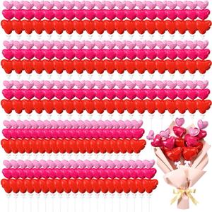 Jenaai 24 Pcs Valentine's Day Heart Shaped Balloons Self Inflatable Heart Balloons with Bow Rod Stem 3 in 1 Love Mini Valentine Decorations for Wedding Birthday Engagement Party Supplies