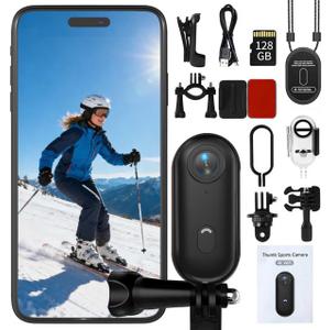 4K Thumb Action Camera | 128G Sports Camera for POV Photoshooting: Waterproof Sports Camera The Size of a Thumb Suitable for Running Cycling Swimming Hiking Adventure Etc (Black)