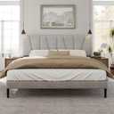 King Size Bed Frame with Fabric Upholstered Headboard, Platform Bed with Wooden Slats Support, Fully Mattress Foundation, Box Spring Optional, Easy Assembly (Light Grey)
