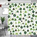 MEHOFOND 4pcs St. Patrick's Day Shower Curtain Set with Non-Slip Rugs Toilet Lid Cover and Bath Mat Shamrock Bathroom Shower Curtain Set Irish Lucky Clover White and Green Set for Bathroom Decor