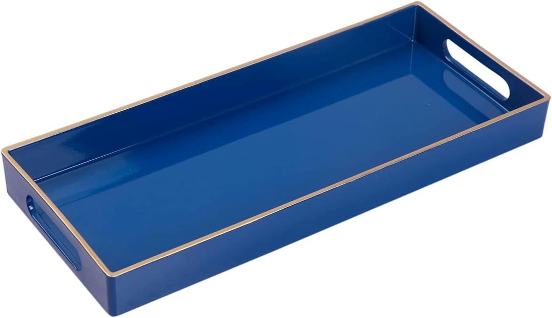 MAONAME Blue Bathroom Tray, Plastic Vanity Trays with Handles, Small Long Narrow Trays, Perfume Organizer Trays for Dresser, Bathroom Accessories, 13.8" x 6" x 1.58" MAONAME Blue Bathroom Tray, Plastic Vanity Trays with Handles, Small Long Narrow Trays, Perfume Organizer Trays for Dresser, Bathroom Accessories, 13.8" x 6" x 1.58"