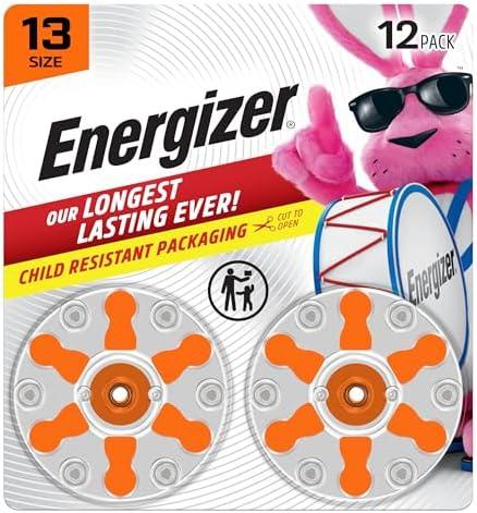 Energizer Hearing Aid Batteries Size 13, Orange Tab, 12 Pack