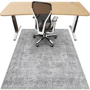 Office Chair Mat for Hardwood Floor, 48"x60" Desk Chair Mat for Home Office, Anti-Slip Under Desk Mat for Rolling Chair,Floor Protector Washable Rugs for Gaming Chairs-Light Grey