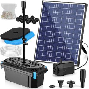 NFESOLAR Pond Filter Fountain, 20W Solar Filter Fountain with120 GPH Submersible Pump, 16.4ft Long Cable, 6.6ft Tubing for Outdoor Koi Pond, Fish Tank and Garden Water Features N3322