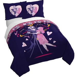 Jay Franco Duvet Cover Set  3 Piece Comforter Cover and Sham Set, Super Soft Cozy Kids Bedding (Insert Not Included) Purple - Nightmare Before Christmas, Full