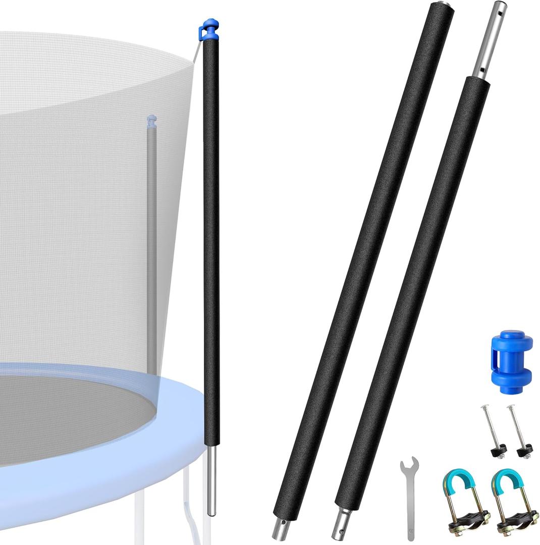 1PCS Trampoline Pole Replacement, Trampoline Enclosure Pole Fits 8-16FT Straight Pole Trampoline Frame, Reliable Trampoline Accessories Includes Foam Sleeve & Pole Caps for 2 Install Ways