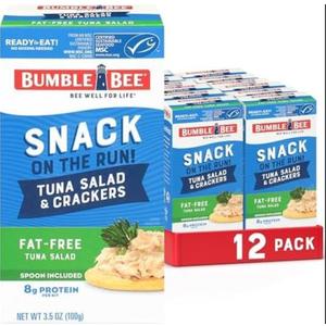 Bumble Bee Snack On The Run Fat-Free Tuna Salad with Crackers Kit- Ready to Eat, Spoon Included - Wild Caught Tuna - Shelf Stable & Convenient Protein Snack, 3.5 Ounce Boxes (Pack of 12) 2 Boxes Best By 11/25