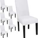 JQinHome 6 Pcs Dining Chair Slipcover,High Stretch Removable Washable Chair Seat Protector Cover for Home Party Hotel Wedding Ceremony (White)