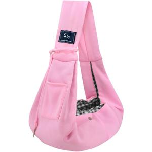 CUBY Dog and Cat Sling Carrier - Hands Free Reversible Pet Papoose Bag - Soft Pouch and Tote Design - Suitable for Puppy, Small Dogs Cats Outdoor (Pink, Unadjustable Strap)