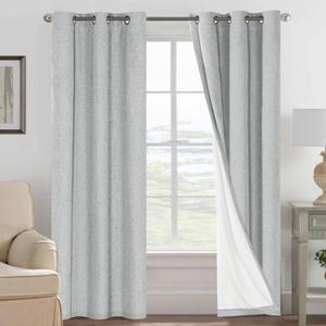 H.VERSAILTEX 100% Blackout Curtains for Bedroom Thermal Insulated Linen Textured Curtains Heat and Full Light Blocking Drapes Living Room Curtains 2 Panel Sets, Glacier Gray, 42x84 Inch