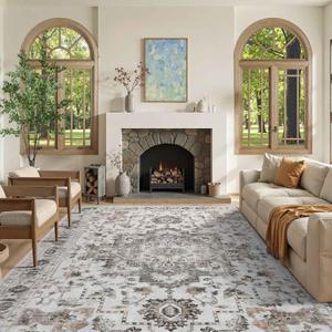 4x6 Washable Area Rug for Bedroom, Ultra Thin Non-Slip Low Pile Soft and Stain Resistant Rugs for Living Room Dining Room Playroom Home Decor (Light Brown)