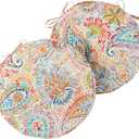 Set of 2 Outdoor 18 inch Round Patio Dining Chair Pads  Comfortable Fiber-Filled Seat Cushions with Ties, Reversible Polyester Fabric - Jamboree Paisley