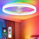 RGB Ceiling Fans with Lights and Remotes, 20 Inch Modern LED Low Profile Ceiling Fan, Quiet Reversible DC Motor, 6 Speeds, Dimmable Smart Fandelier Ceiling Fan Light for Bedroom, Living Room