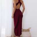 Halfisland Satin High Neck Backless Sleeveless Midi Dresses for Women Elegant Mock Neck High Waist Cross Back Cocktail Dress (Red, M)