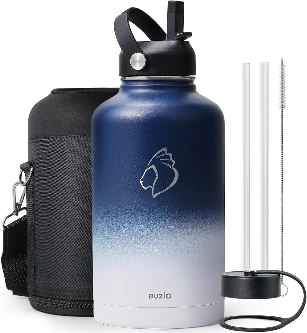 BUZIO Vacuum Insulated Stainless Steel Water Bottle 64oz (Cold for 48 Hrs/ Hot for 24 Hrs) BPA Free Double Wall Travel Mug/ Flask for Outdoor Sports Hiking, Cycling, Cam, Camping, Running, Tuxedo