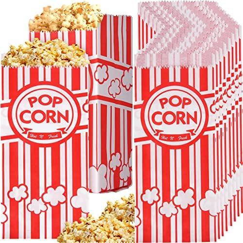 500 Pieces Paper Popcorn Bags, 1 oz Bags Individual Servings for Machine Maker Cart Supplies, Small Mini Pop Corn Bag Bulk Carnival Party