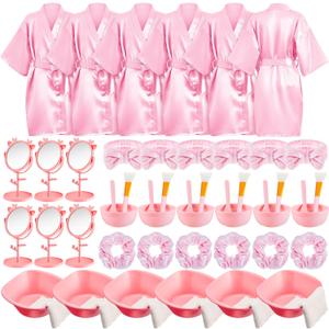 JenPen 6 Set Girls Spa Party Supplies Kids Robes with Accessories Kit Spa Set Party Favors for Spa Party Wedding Birthday (Size 14)