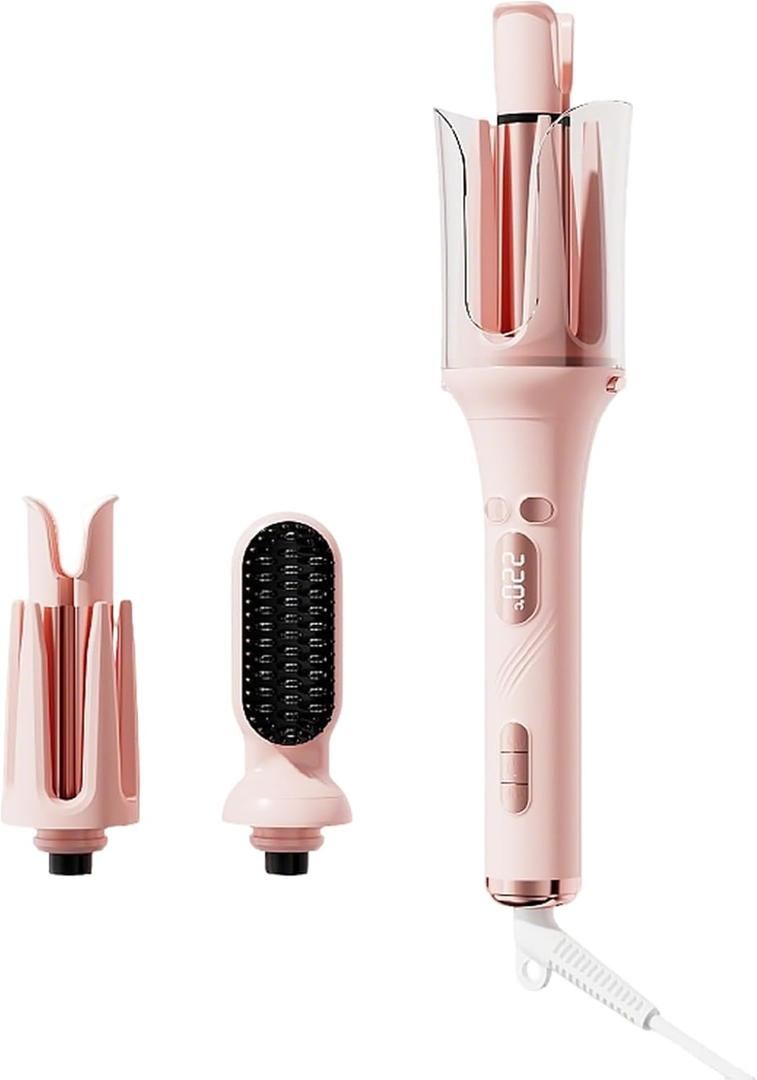 Sfozstra 3 in1 Curling Iron:Curling Iron with Brush | 26/30mm & 32/36mm Barrels/Straightening Brush/7 Heat Settings/Dual Anti-Scald/Fast Heating, for Travel