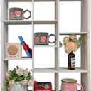 Oversize Coffee Mug Display Rack - Rustic Wooden Wall Mounted Shadow Box Shelf for Collectible Mugs, Kitchen, Office or Coffee Bar Decor (01-Old White)