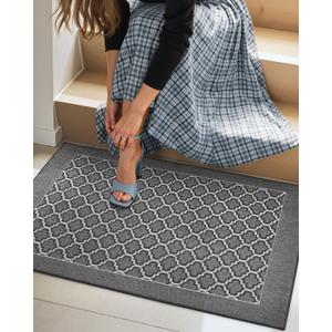DEXI Entryway Door Mat Inside, Front Entrance Doormat Thin Low Profile, Non Slip Mats Absorbent for Home Entry Floor, 24x36, Floral Grey