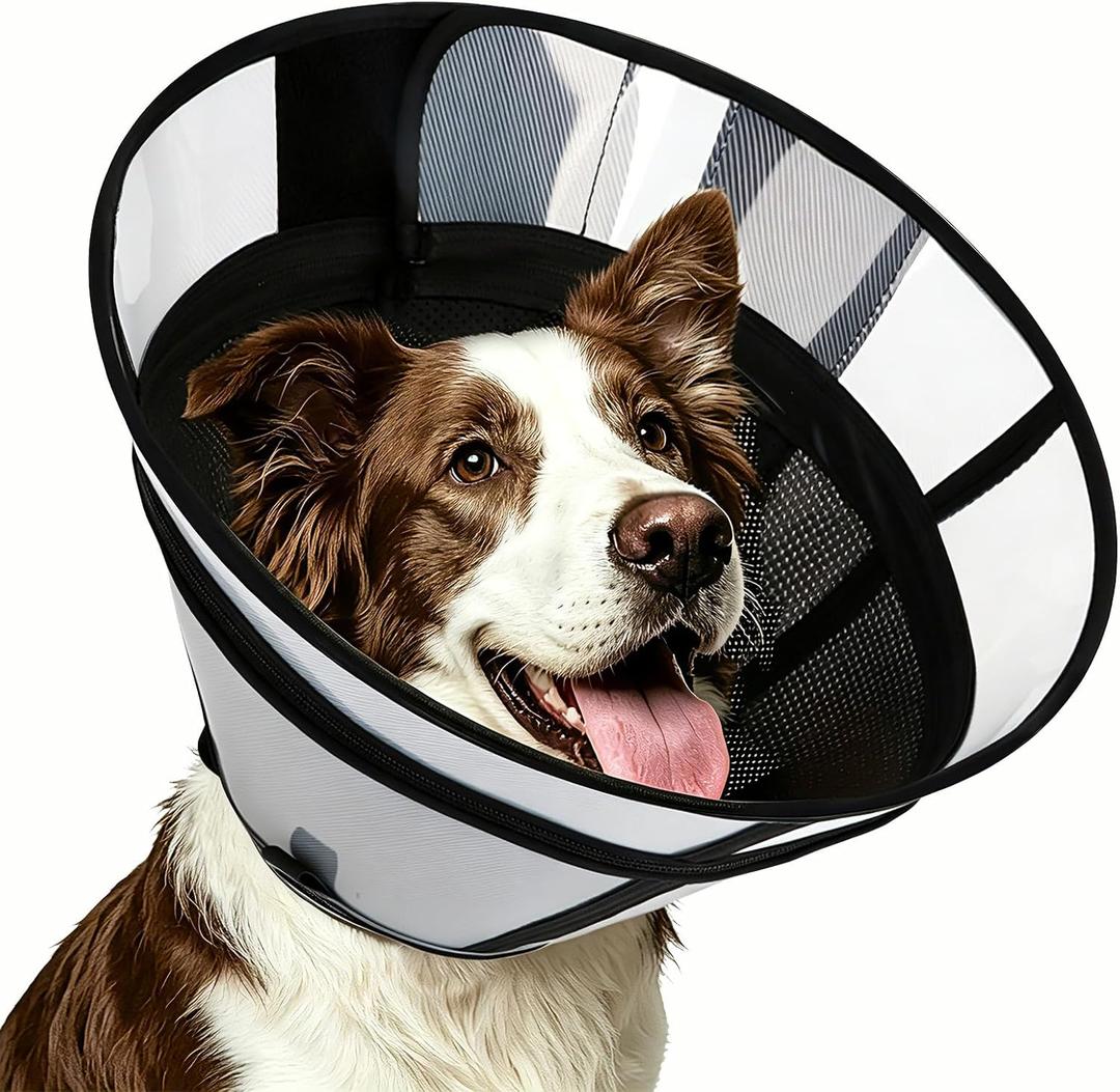 Upgraded Dog Cone Collar for Dogs After Surgery, Soft Transparent Pet Recovery Collar for Large Medium Small Dogs, Depth Adjustable Dog Cone Collar, Elizabethan Collar (M, Black)
