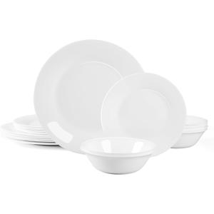 Dinnerware Sets for 6, LaGlint 18 Pieces Opal Glass Plates and Bowls Set, Dishwasher and Microwave Safe Dish Dinning Ware Set, Chip and Scratch Resistant Dishware Sets White