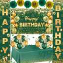 Green and Gold Birthday Decorations - Emerald Green and Gold Party Decor Include Happy Birthday Banner, Balloons, Porch Sign, Tablecloth, Paper Pom Poms