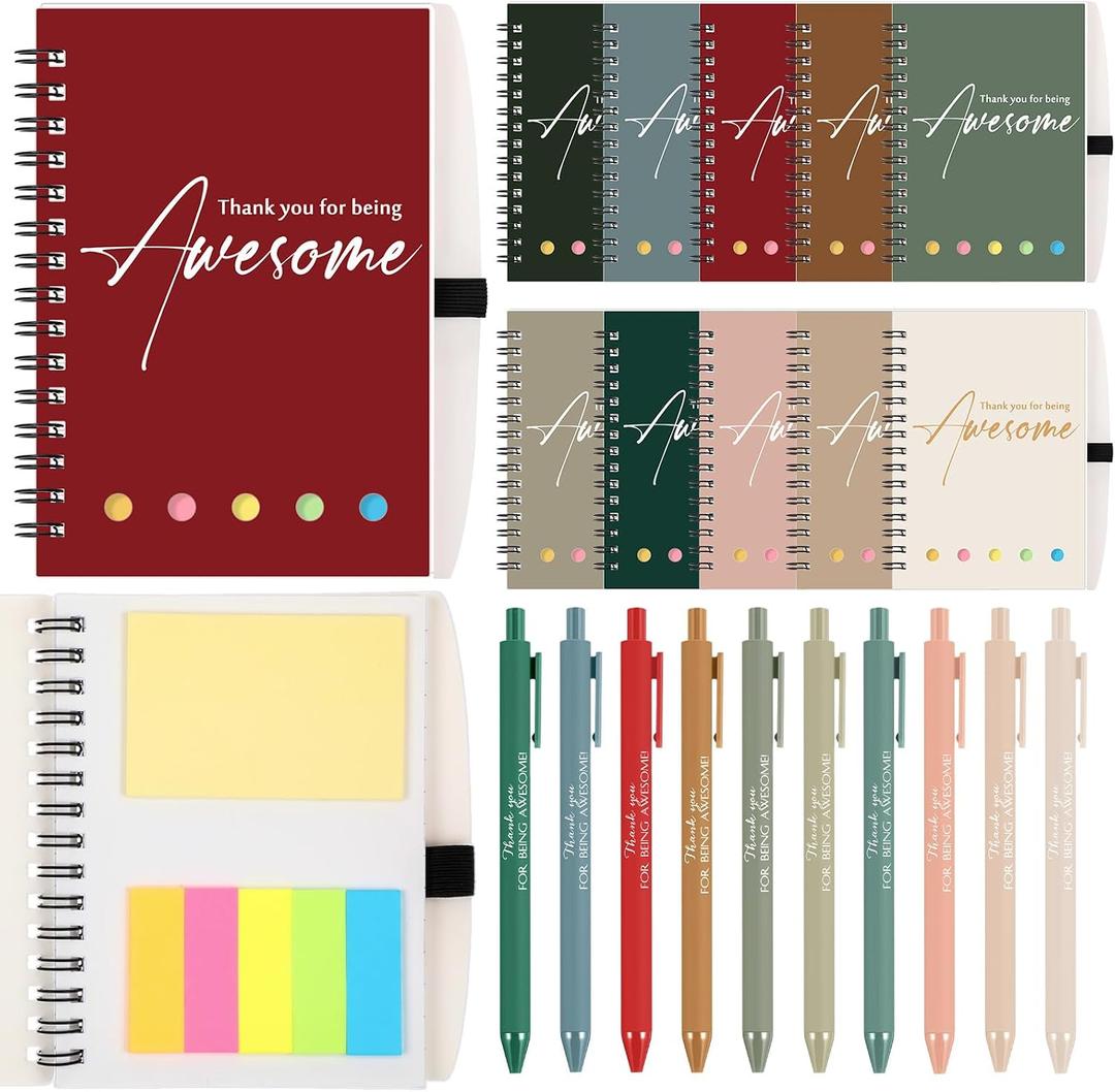 Chuangdi 20 Sets End of Year Teacher Gifts Bulk Inspirational Spiral Notebook with Sticky Note Motivational Pen Appreciation Gifts for Employee Team Staff Coworker (Classic,Vibrant)