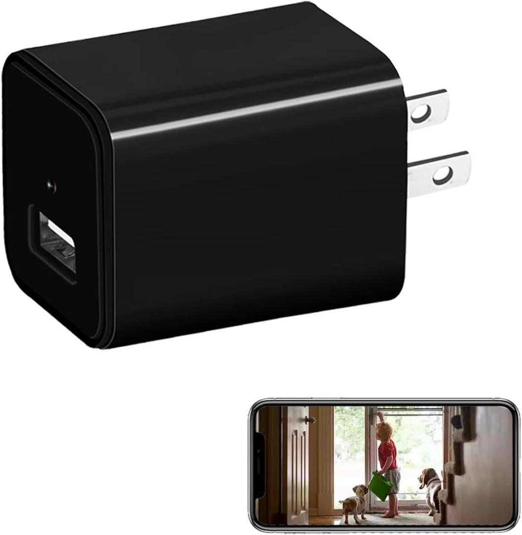 Mini Security Camera USB Charger HD 1080P with Motion Detection for Pet Nanny Use,Remote View for Home Security(NO Audio)