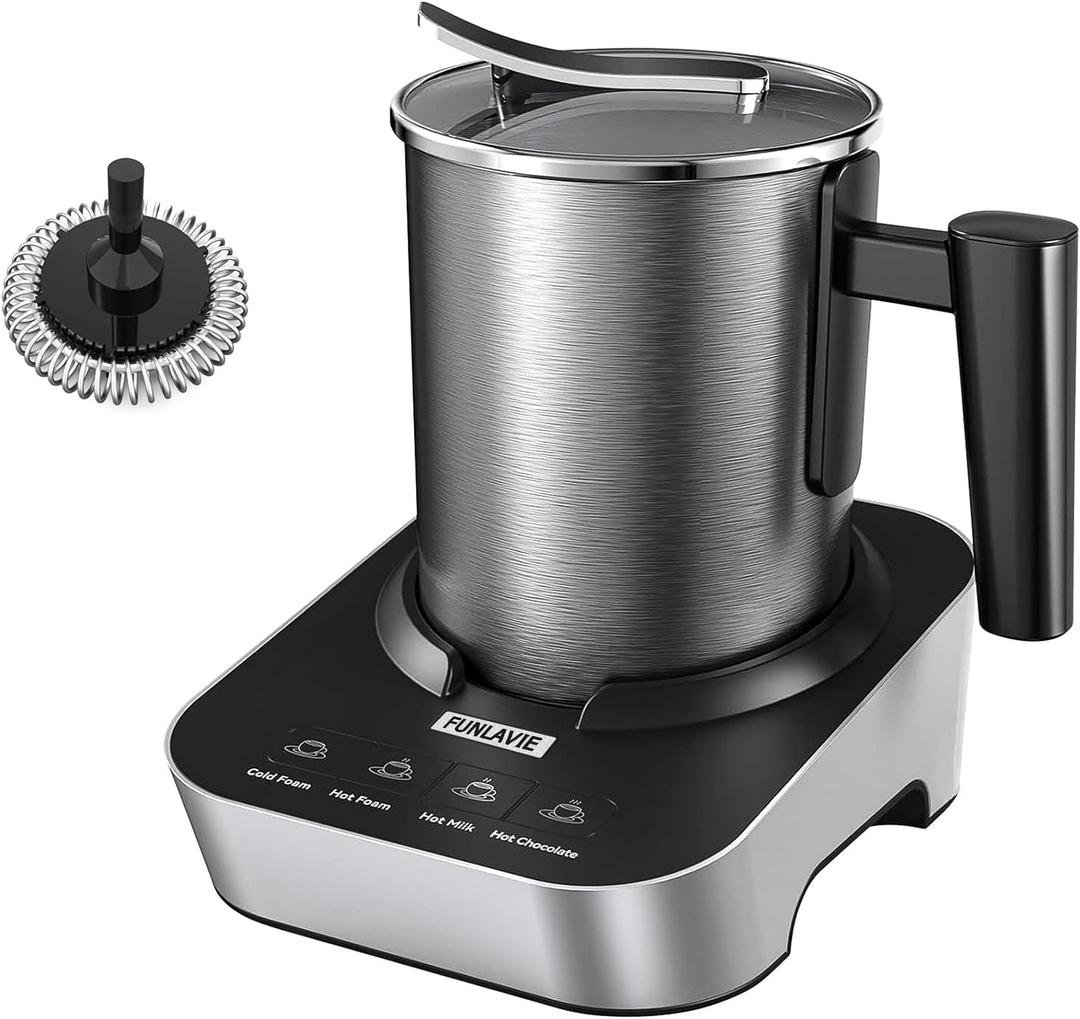 4-in-1 Electric Milk Frother and Steamer, 400ml(13.5oz) Stainless Steel Pitcher with Auto Shut-Off, Hot & Cold Foam Maker and Milk Warmer for Lattes, Cappuccinos, Macchiato, Dishwasher Safe (Silver)