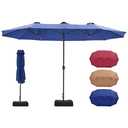 NEWBULIG 15ft Double-Sided Patio Umbrella, Extra Large Outdoor Market Umbrella with Cross Base, 12 Sturdy Ribs Triple Head Twin Canopy Umbrella with Crank for Garden, Backyard, Poolside