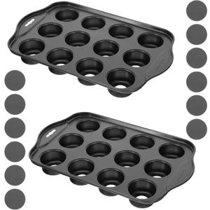 2 Pack Mini Muffin Pan with Removable Bottom 12 Cavity Nonstick Carbon Steel Cheesecake Cupcake Baking Pans, Round, Oven Safe, 13 x 8 Inches