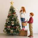 Senjie 24Pcs Christmas Velvet Bows for Tree, Vintage Ribbon Bows Ornaments for Garland Wreath Gift Wrapping Treat Bag Bakery Candy Bags DIY Crafts Holiday Decor (Khaki, 5" x 7", Width of 1")