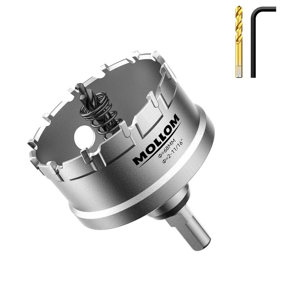 Mollom (2-11/16''|68mm) Heavy Duty Carbide Hole Saw with 2 Pilot Drill Bits, Hole Cutter cuts Stainless Steel, mild Steel, Iron, Copper, Brass, Plastic