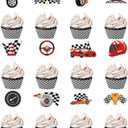 48 Pack Race Car Cupcake Toppers and Wrappers, Race Car Party Cake Decoration for Racing Checkered Theme Birthday Party Baby Shower Supplies
