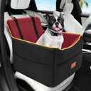 Dog Car Seat for Small Medium Dogs, Memory Foam Puppy Dog Booster Seat with Thick Cushion for Dogs Under 35lbs, Detachable Washable Pet Car Seat Travel Bed with Storage Pockets,2 Safety Belts (Black/red)