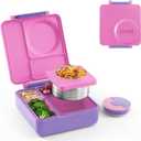 OmieBox Bento Box for Kids - Insulated Bento Lunch Box with Leak Proof Vacuum Insulated Food Jar - 3 Compartments, Two Temperature Zones (Unicorn Pink) (8.5 Ounces)