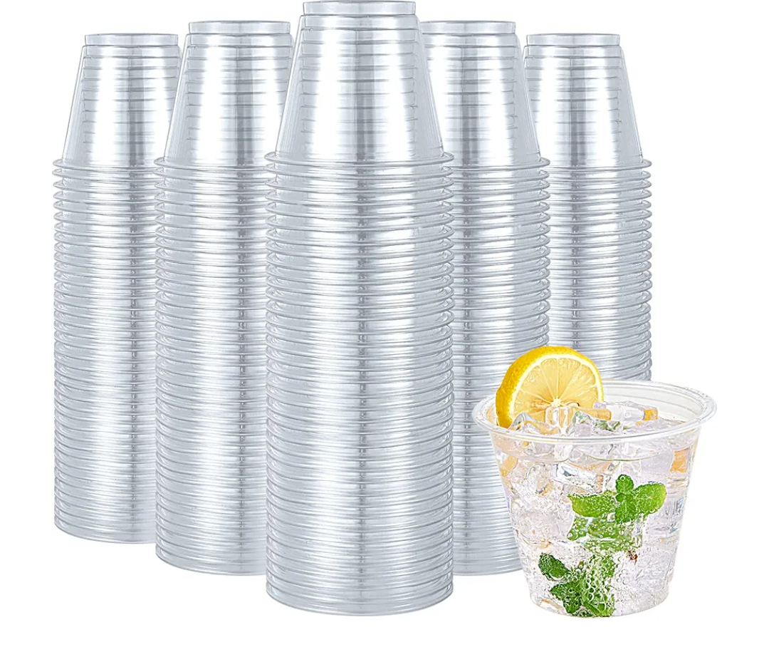 Turbo Bee 600 Pack 9 oz Clear Plastic Cups, Disposable Reusable Tumblers Crystal Clear PET Cups for Wedding, Thanksgiving, Halloween, Christmas Party with lids