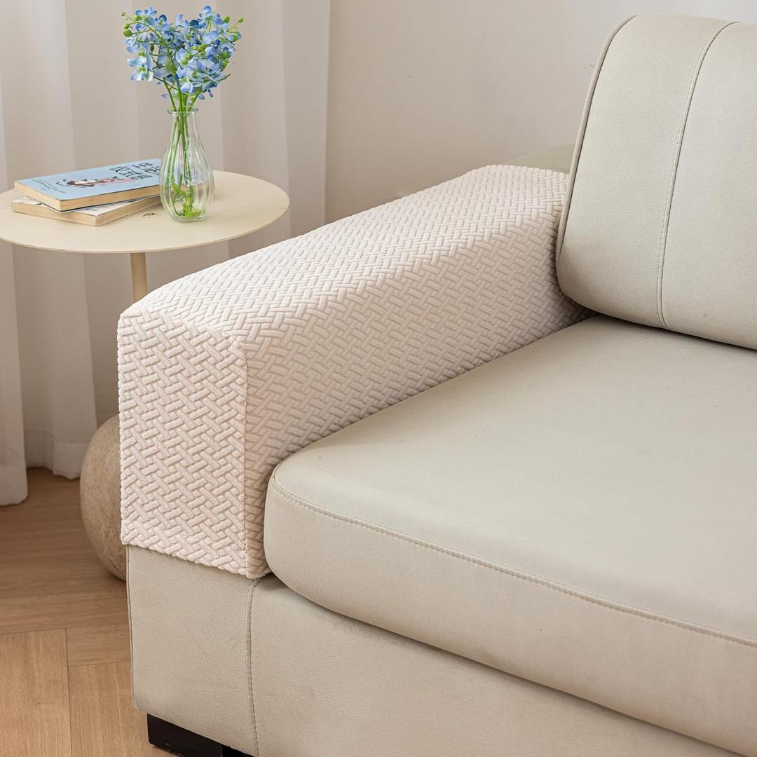 Couch Arm Covers,Sofa Arm Covers Set of 2 Polyester Stretch Anti-Slip Furniture Protector Washable Armchair Slipcovers (Cream Pink,Medium (Set of 2))